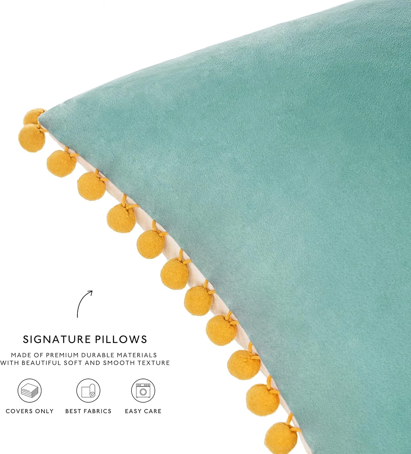 MONDAY MOOSE Decorative Throw Pillow Covers Cushion Cases, Set of 2 Soft Velvet Pom Poms Double-Sided Designs, Mix and Match for Home Decor, Pillow Inserts Not Included (18x18 inch, Orange/Teal)