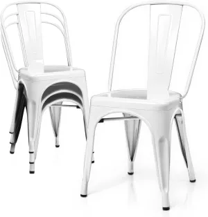 MoNiBloom Stackable Metal Dining Chairs, 18 Inch Set of 4 Vintage Patio Bistro Cafe Side Chairs with Back for Indoor Outdoor Restaurant, White