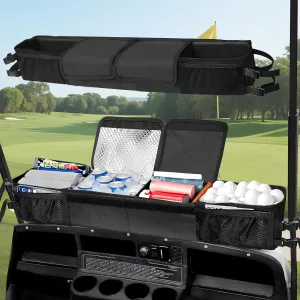 MONOJOY Golf Cart Storage Accessories, Tray Organizer with Cool Insulated Beverage Bag, Foldable Inner Basket Parts, No Drilling Container Rack Holder, for EZGO, Club Car, Yamaha, Kandi