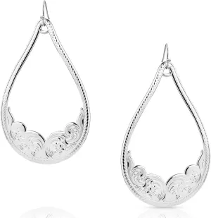 Montana Silversmiths Classic Allure Bright Cut Engraved Teardrop Shaped French Wire Earrings