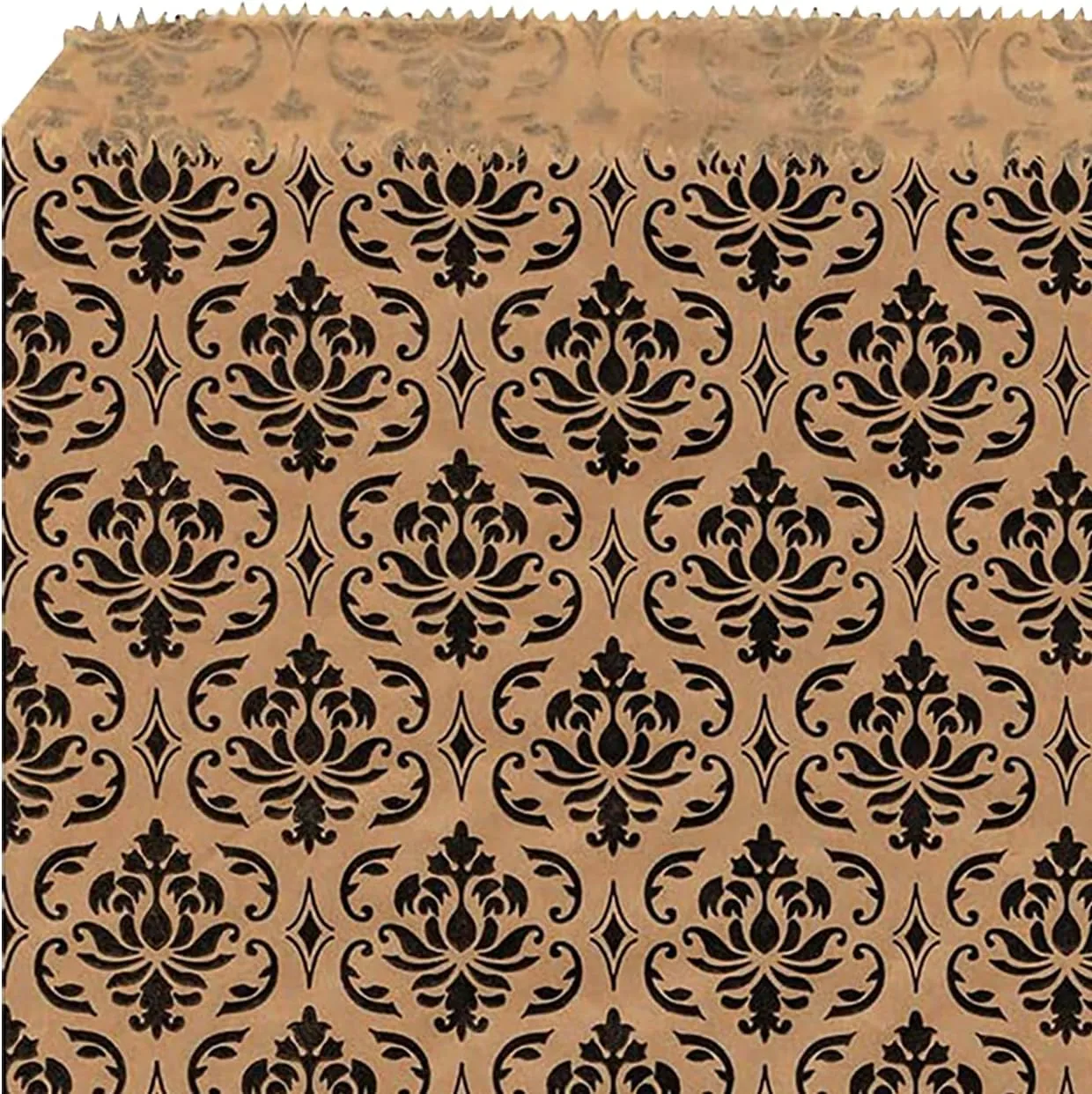 MOOCA 200 pcs Damask Paper Gift Bags, Small Business Bags, Small Jewelry Bags, Small Paper Gift Bags, Candy Bags, Popcorn Bags, Cookie Bags, Treat Bags Bags for Packaging, 4 W x 6 H in, Brown with Black Damask
