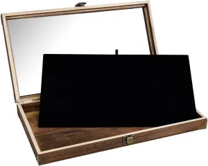 MOOCA Wood Glass Top Jewelry Display Case Wooden Jewelry Tray with Metal Clasp, Removable Black Luxurious MDF Velvet Display Pad and Corner Protection, Brown Color