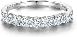 MOOSEA 7 Stone Moissanite Rings for Women, 3MM D Color VVS1 Clarity Lab Created Moissanite Ring 18K White Yellow Rose Gold Filled 925 Sterling Silver 7 Stone Moissanite Wedding Bands for Women Jewelry