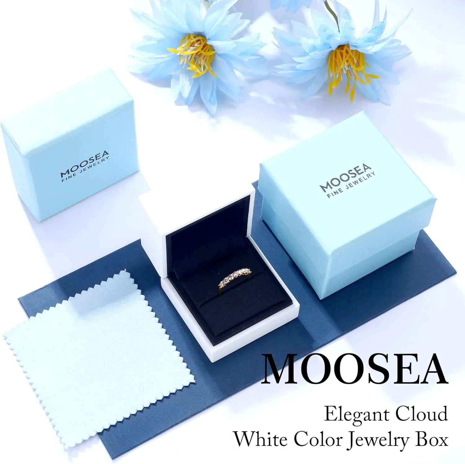 MOOSEA 7 Stone Moissanite Rings for Women, 3MM D Color VVS1 Clarity Lab Created Moissanite Ring 18K White Yellow Rose Gold Filled 925 Sterling Silver 7 Stone Moissanite Wedding Bands for Women Jewelry