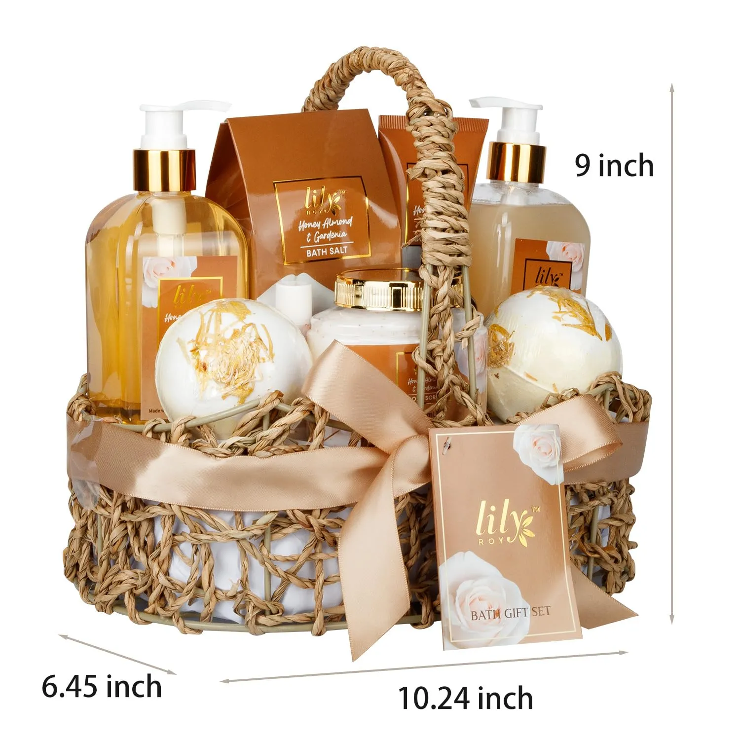 Mothers Day Gifts for Mom - Luxury 10-Piece Honey Almond Bath & Body Gift Set for Women, Spa Gift Basket, Pampering Bath Set with Bath Bomb | Christmas Birthday, Perfect Holiday Gift for All Occasion