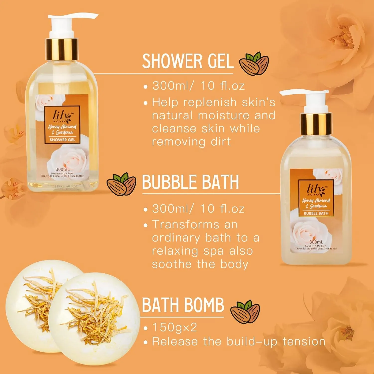 Mothers Day Gifts for Mom - Luxury 10-Piece Honey Almond Bath & Body Gift Set for Women, Spa Gift Basket, Pampering Bath Set with Bath Bomb | Christmas Birthday, Perfect Holiday Gift for All Occasion
