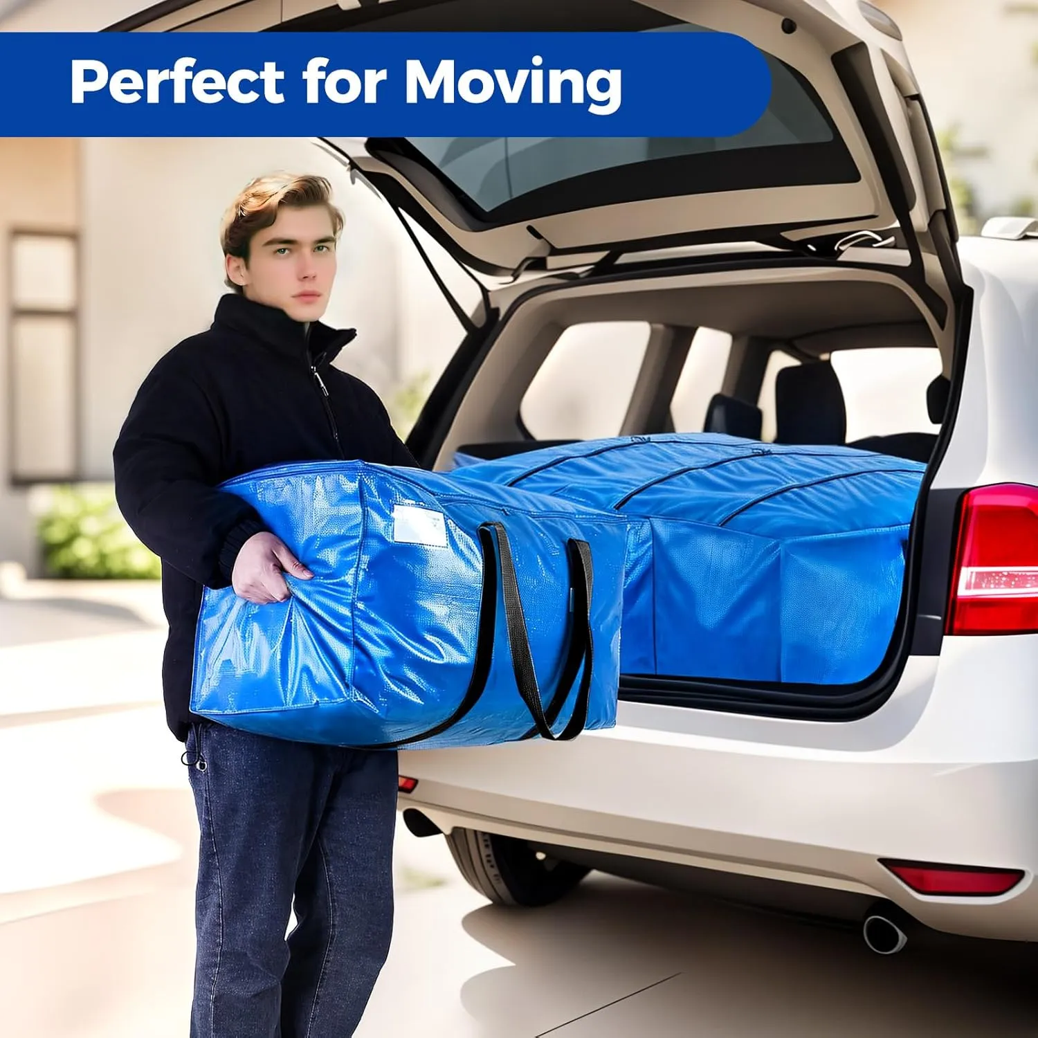 Moving Bags Heavy Duty Extra Large, Blue Moving Bags With Durable Zipper & Strong Handles, Packing Bags for College, Storage Bags for Clothes, Alternative For Moving Boxes (Blue, 6 Pack)