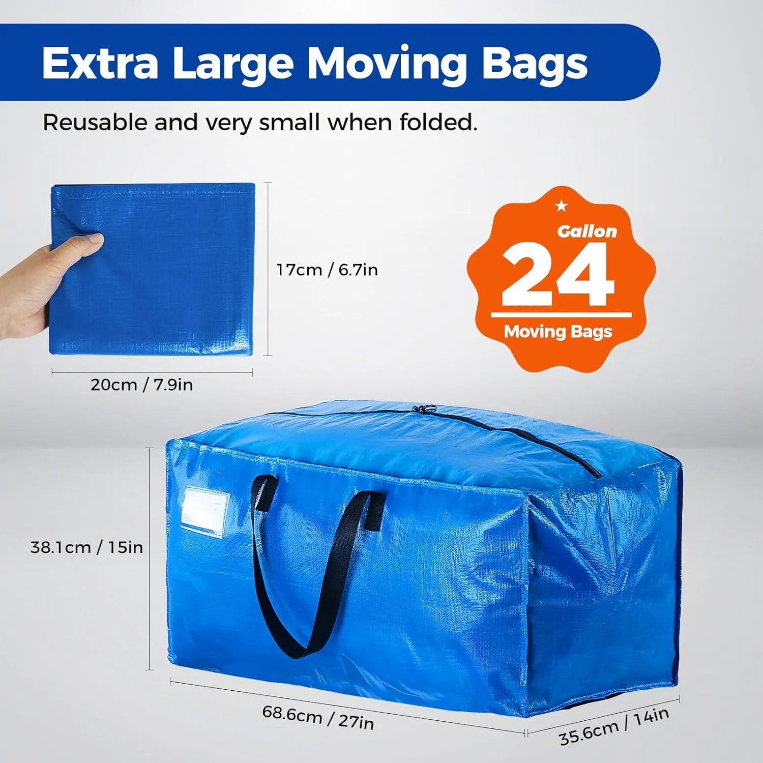 Moving Bags Heavy Duty Extra Large, Blue Moving Bags With Durable Zipper & Strong Handles, Packing Bags for College, Storage Bags for Clothes, Alternative For Moving Boxes (Blue, 6 Pack)