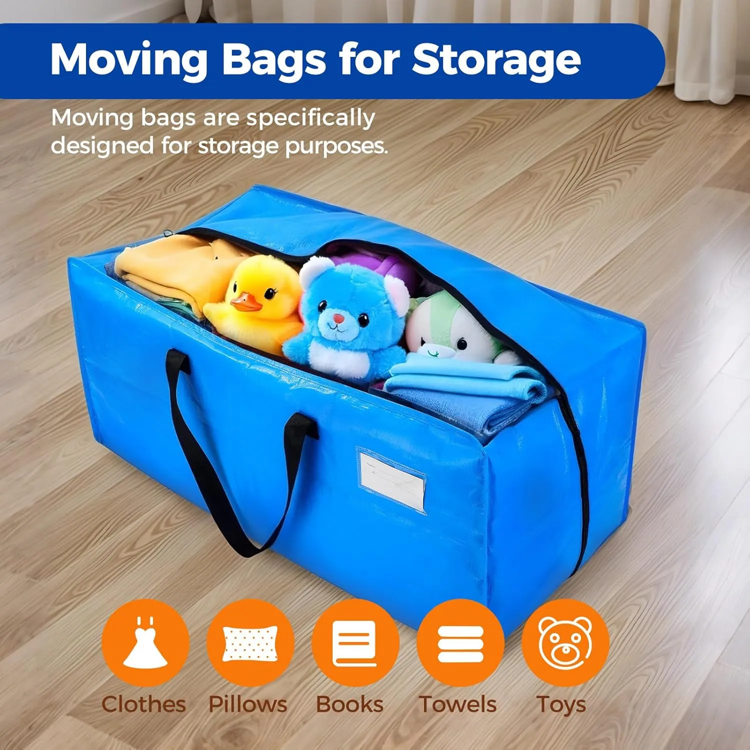 Moving Bags Heavy Duty Extra Large, Blue Moving Bags With Durable Zipper & Strong Handles, Packing Bags for College, Storage Bags for Clothes, Alternative For Moving Boxes (Blue, 6 Pack)