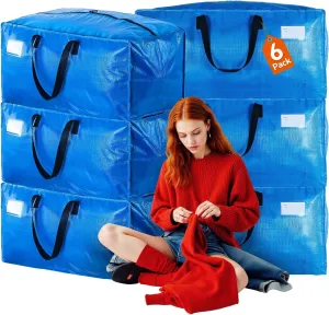 Moving Bags Heavy Duty Extra Large, Blue Moving Bags With Durable Zipper & Strong Handles, Packing Bags for College, Storage Bags for Clothes, Alternative For Moving Boxes (Blue, 6 Pack)