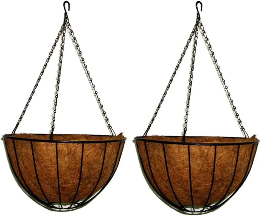 MTB SUPPLY Garden Hanging Baskets 16 Inches Traditional Style with Coco-Liner, Pack of 2 for Home Balcony Patio Decoration