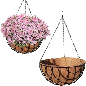 MTB SUPPLY Garden Hanging Baskets 16 Inches Traditional Style with Coco-Liner, Pack of 2 for Home Balcony Patio Decoration