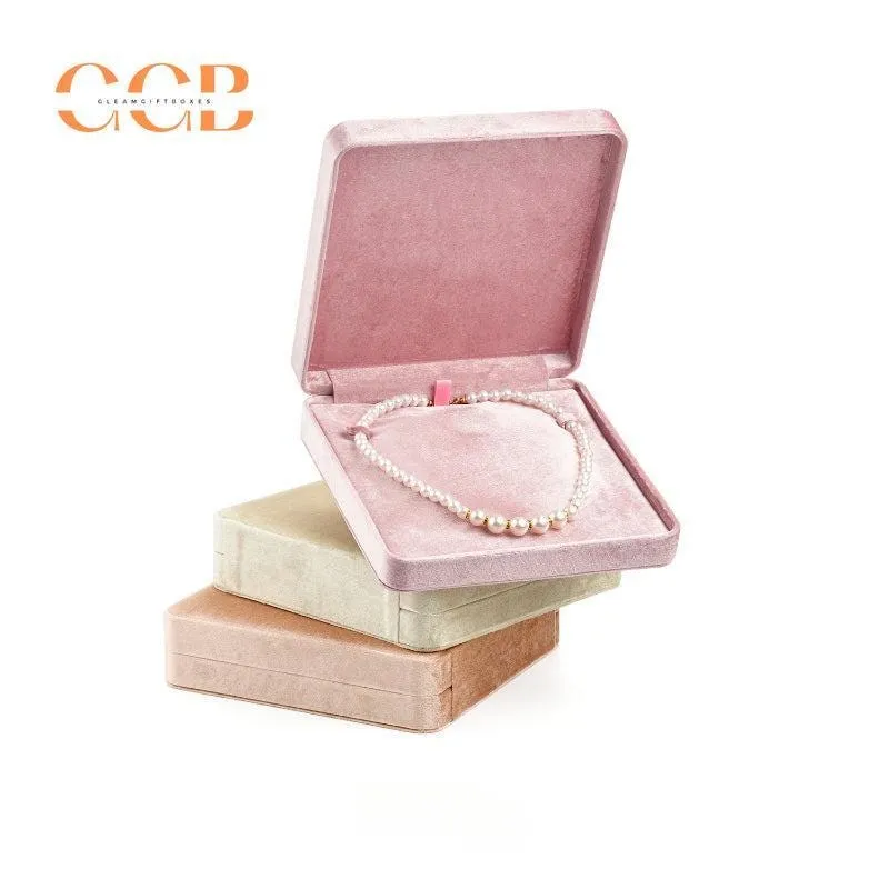 Multi color square velvet pearl necklace box