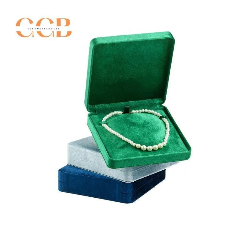 Multi color square velvet pearl necklace box