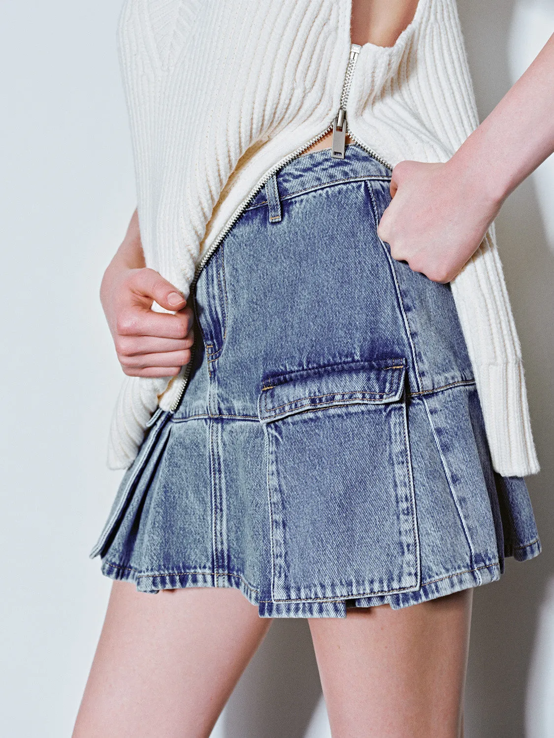 Multi Pocket Mini Denim Skirt