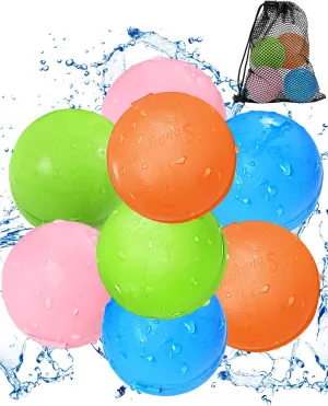 Multicolored Reusable Water Bomb Balloons,Pool Outdoors Summer Party Grasslands Toys Gifts,Automatic Water Filling Balloons for 3  Years Old Boys Girls Adults(8Pack)