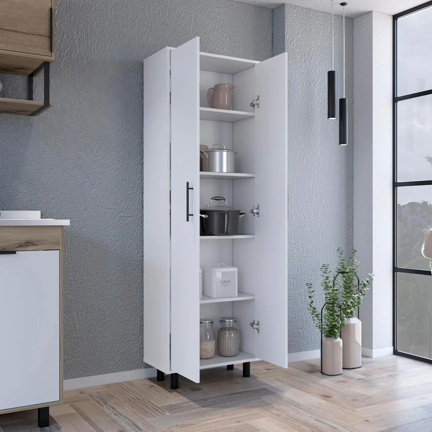 Multistorage Manacor with Five Spacious Shelves for Home Organization, Ready to Assemble, White Finish