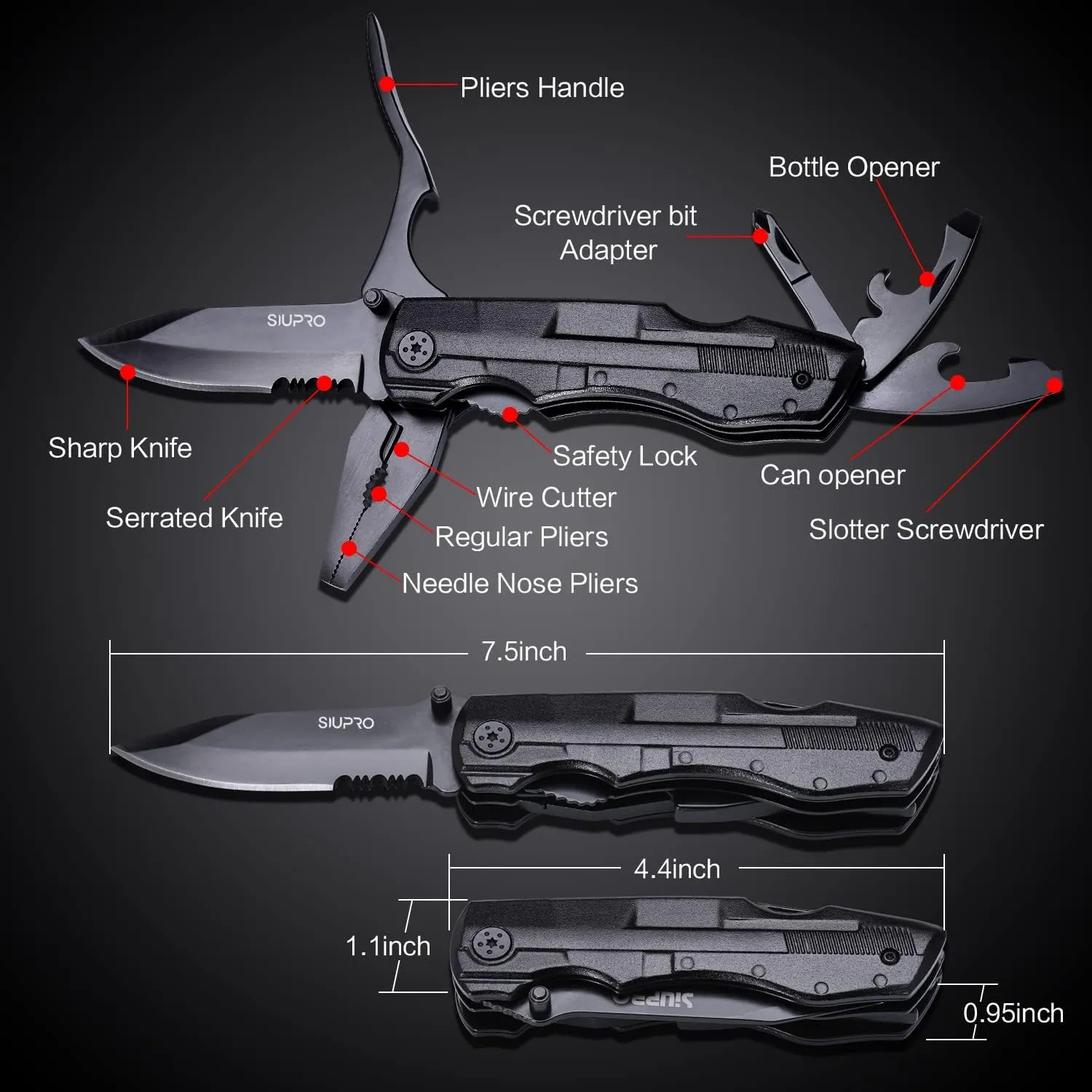 Multitool Pocket Knife for Men, Tactical Folding Multi Tool, Multipurpose Utility Plier Set, Dad Gifts for Fathers Day, Camping, Survival, Hiking Gear Kit