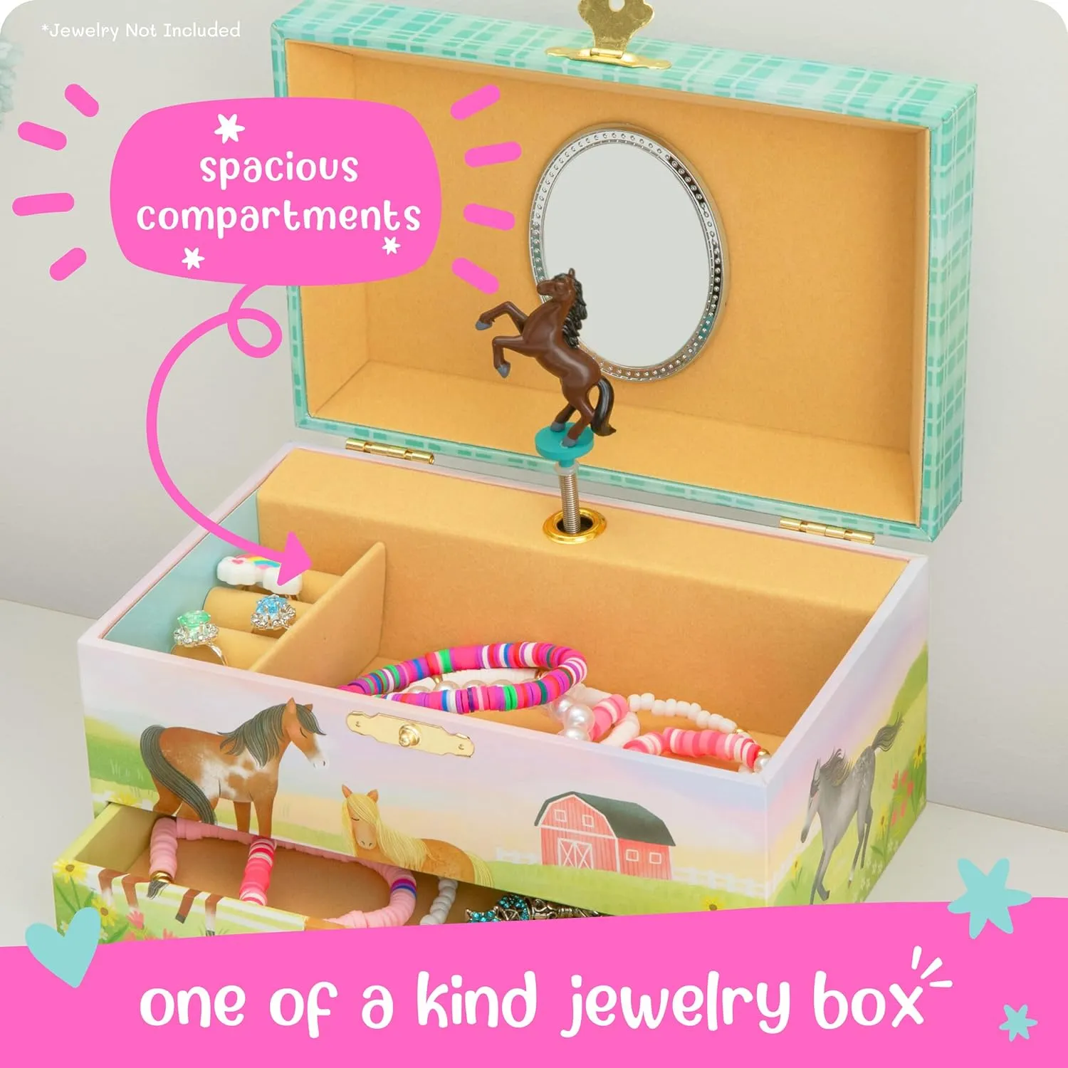 Musical Horse Kids Jewelry Box - Girls Jewelry Box with Mirror, Horse Toys for Girls Age 4-6
