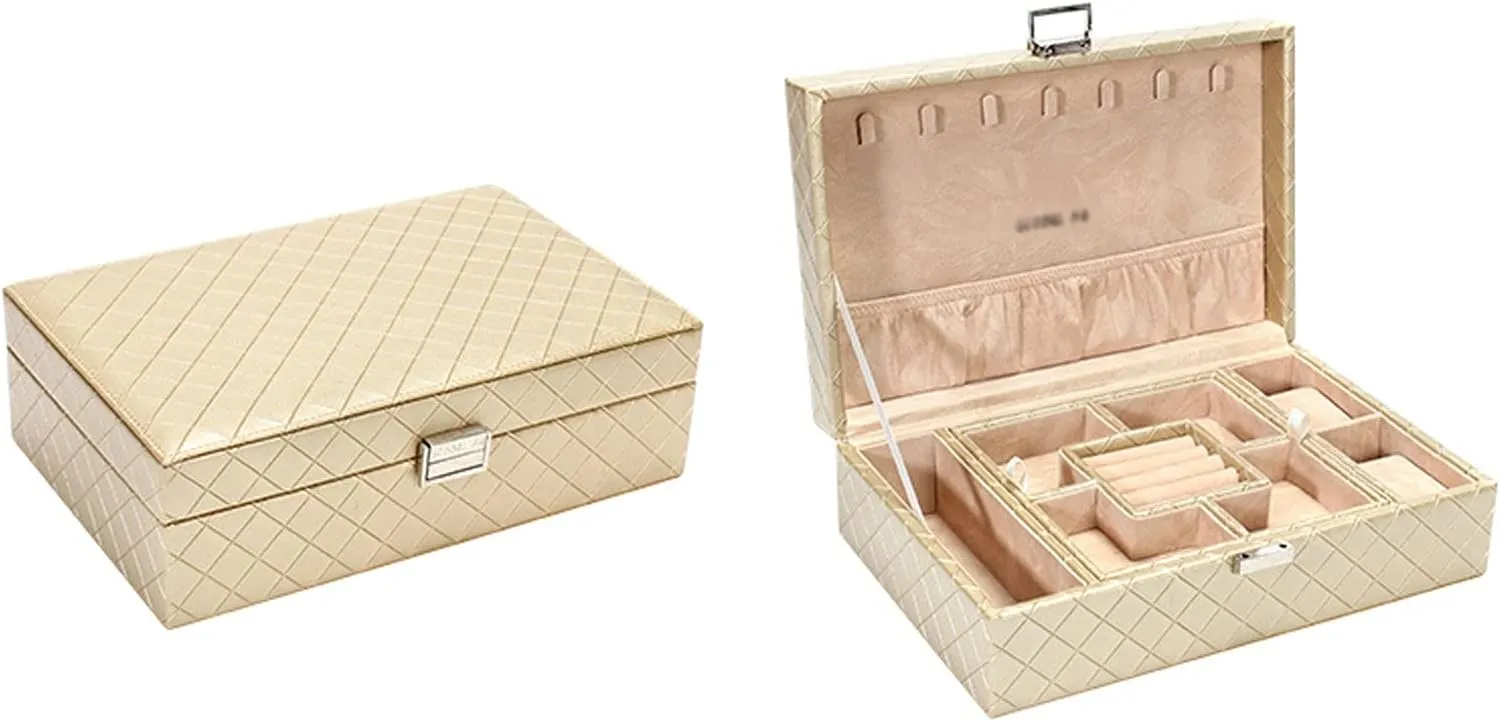 MUSUMI Jewelry Box PU Leather Jewelry Box Organizer with 2 Watch Case Removable Tray Jewelry Display Storage Case - Velvet Lining Earring Ring Bracelet Case Jewelry Box Organizer (C)