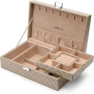 MUSUMI Jewelry Box PU Leather Jewelry Box Organizer with 2 Watch Case Removable Tray Jewelry Display Storage Case - Velvet Lining Earring Ring Bracelet Case Jewelry Box Organizer (C)