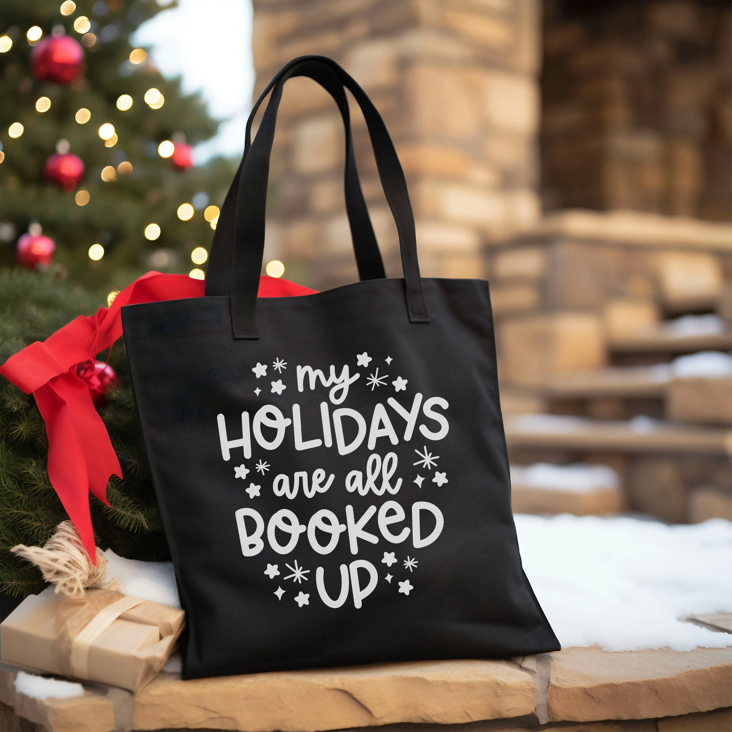 My Holidays Are All Booked Up Canvas Tote – Perfect for Book Lovers & Holiday Shopping