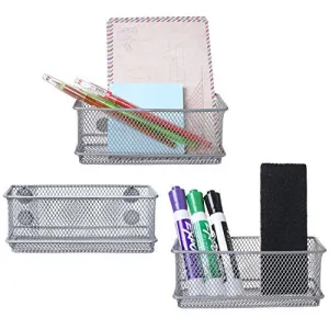 MyGift Antique Silver Tone Metal Mesh Magnetic Storage Bins, Office Supply Rectangular Organizer Baskets, Set of 3