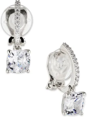 Nadri Leverback Earrings - Exquisite Clip Dangle Drop Earrings, Cushion Cut Cubic Zirconia, Hypoallergenic