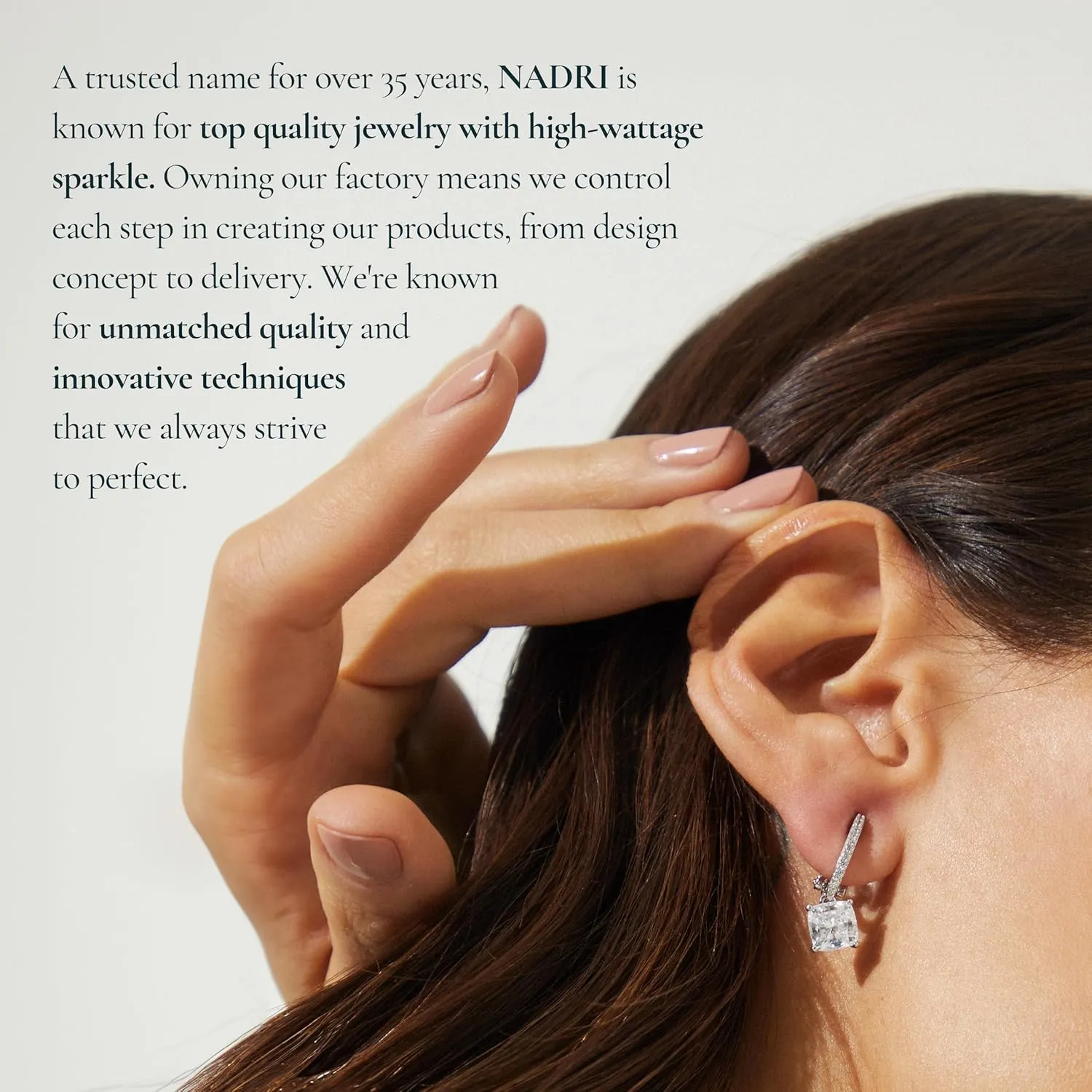 Nadri Leverback Earrings - Exquisite Clip Dangle Drop Earrings, Cushion Cut Cubic Zirconia, Hypoallergenic