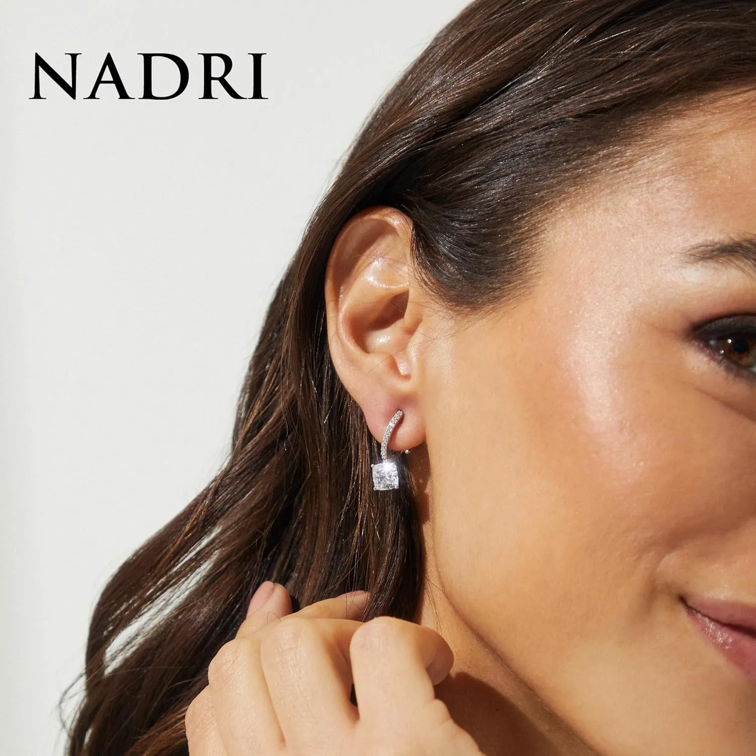 Nadri Leverback Earrings - Exquisite Clip Dangle Drop Earrings, Cushion Cut Cubic Zirconia, Hypoallergenic