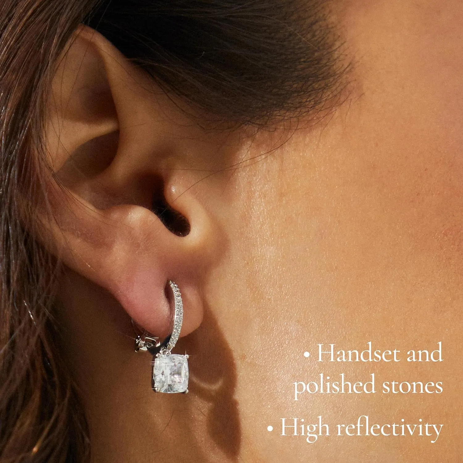 Nadri Leverback Earrings - Exquisite Clip Dangle Drop Earrings, Cushion Cut Cubic Zirconia, Hypoallergenic