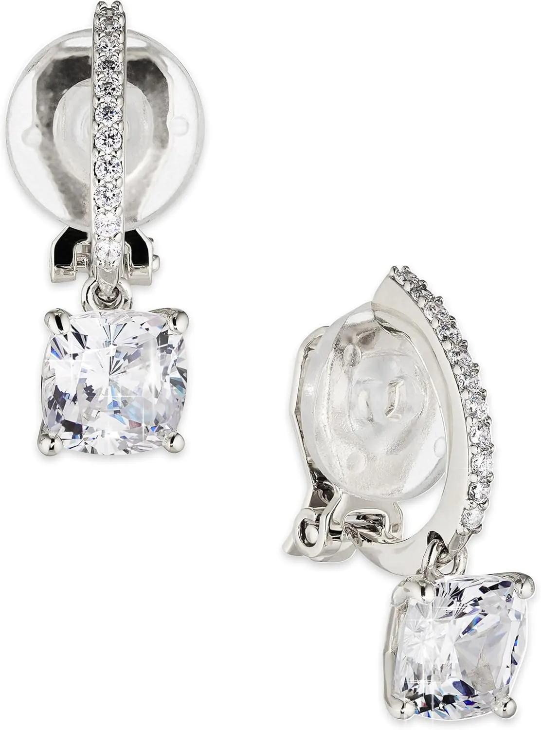 Nadri Leverback Earrings - Exquisite Clip Dangle Drop Earrings, Cushion Cut Cubic Zirconia, Hypoallergenic