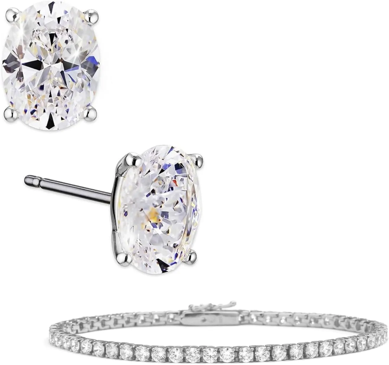 NADRI Oval Earrings Studs and Tennis Bracelet for women, Bridesmaid Gifts for Wedding Day, for women For Any Occasion