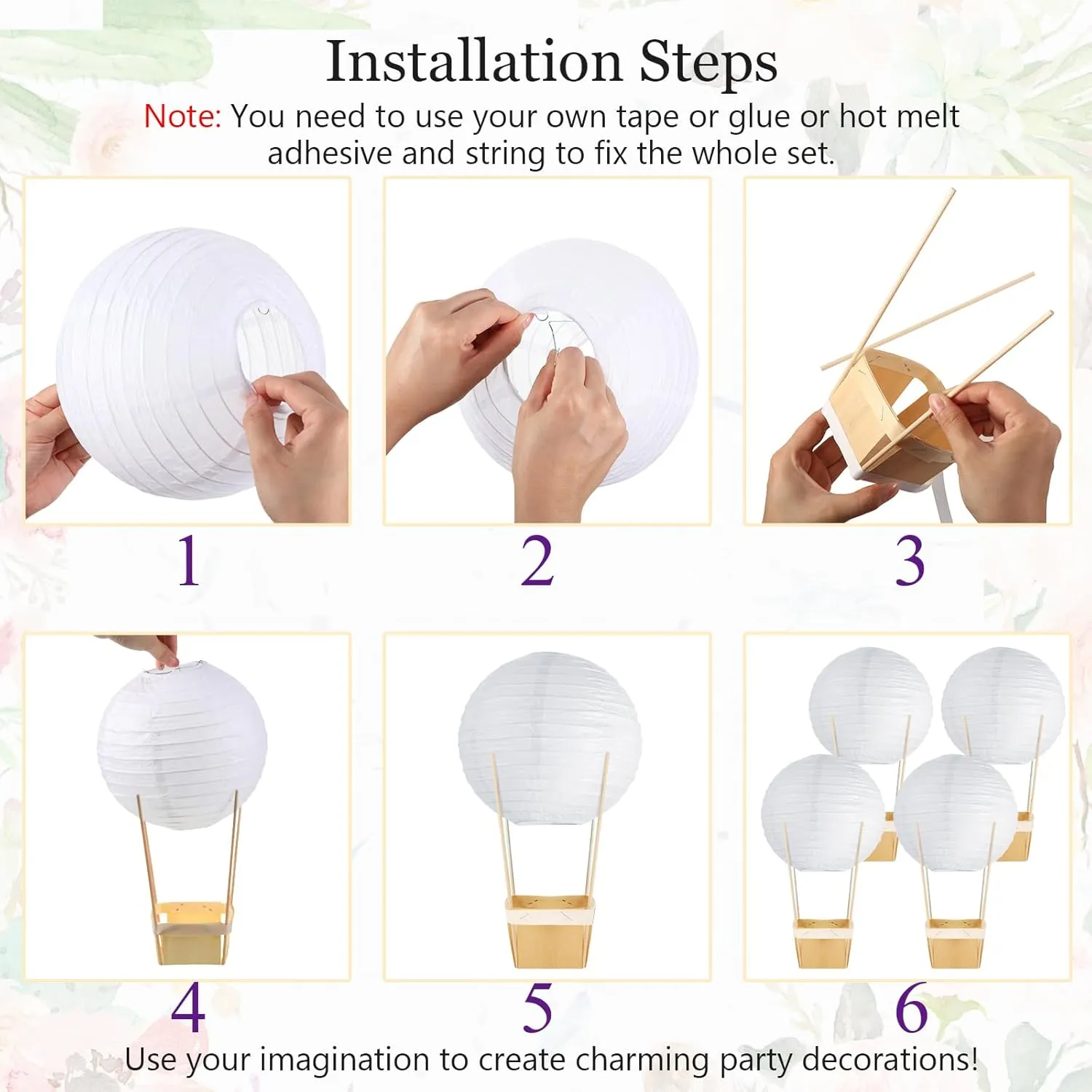 Namalu 24 Set Hot Air Balloon Baby Shower Centerpieces Paper Lanterns Wooden Candy Boxes with Sticks DIY Craft for Graduation Birthday Wedding Party Table Decoration(White)