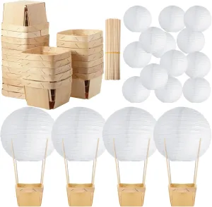 Namalu 24 Set Hot Air Balloon Baby Shower Centerpieces Paper Lanterns Wooden Candy Boxes with Sticks DIY Craft for Graduation Birthday Wedding Party Table Decoration(White)