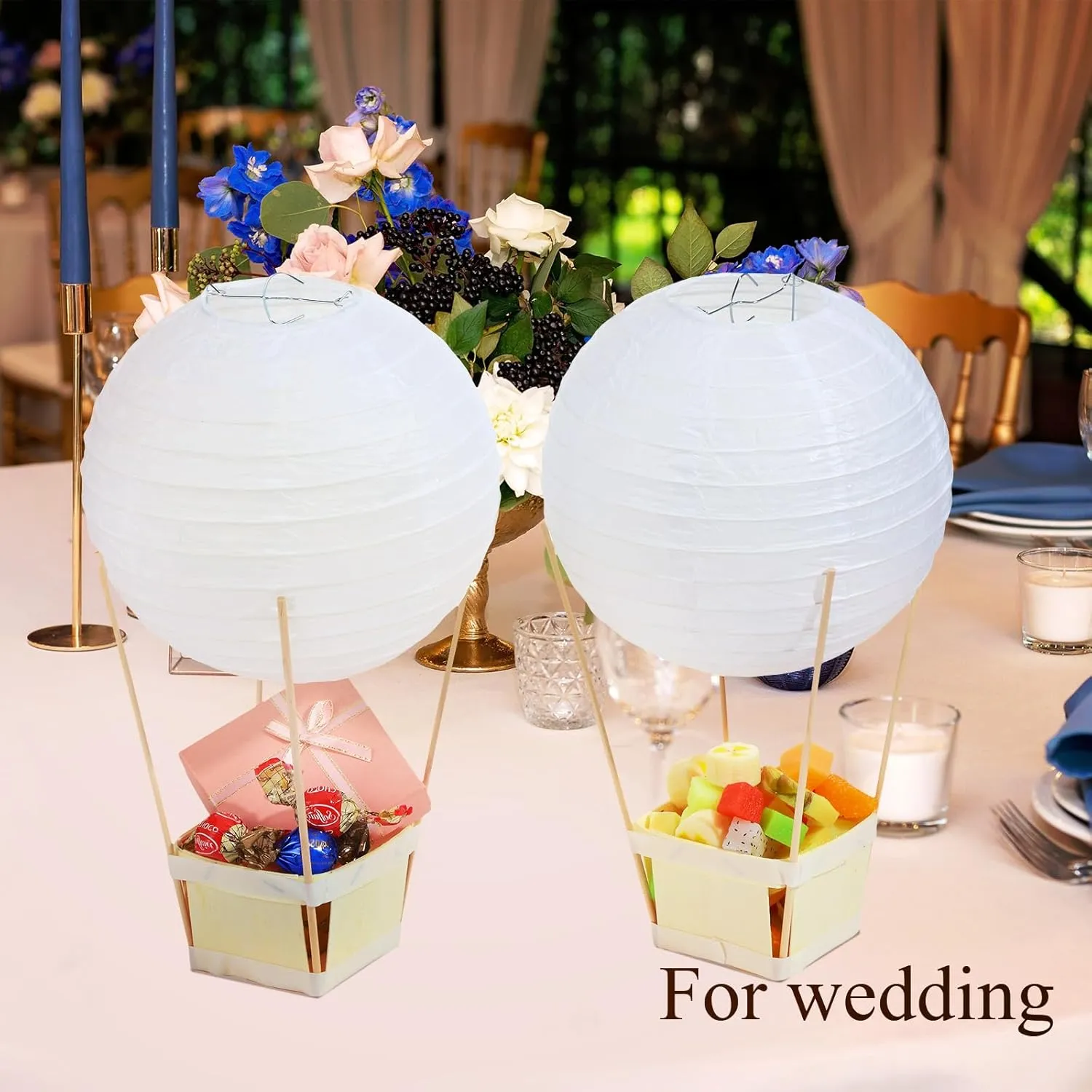 Namalu 24 Set Hot Air Balloon Baby Shower Centerpieces Paper Lanterns Wooden Candy Boxes with Sticks DIY Craft for Graduation Birthday Wedding Party Table Decoration(White)