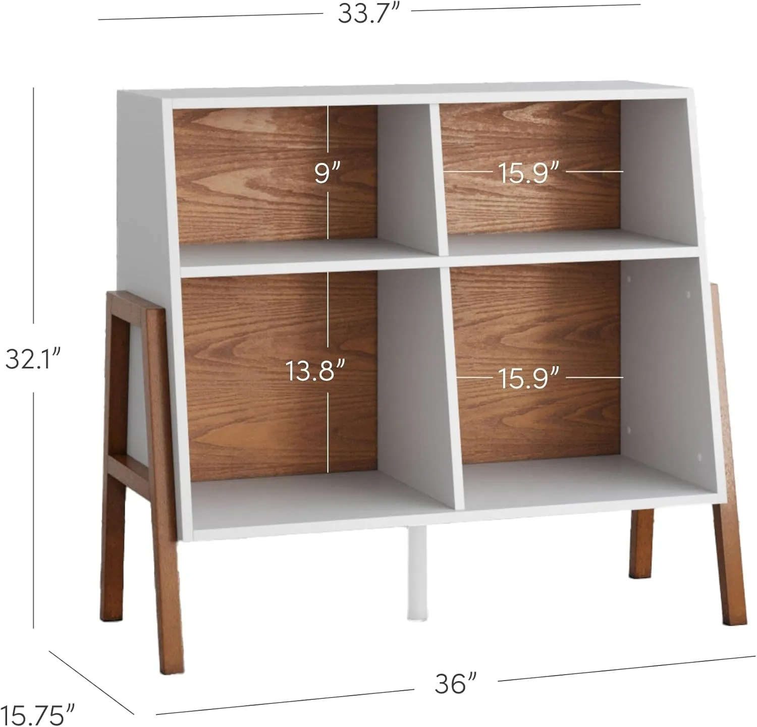 Nathan James 71001 Telos 4-Cube Storage Organizer, White Storage Open Cubby Shelf with Angled Design, Brown/Glossy White