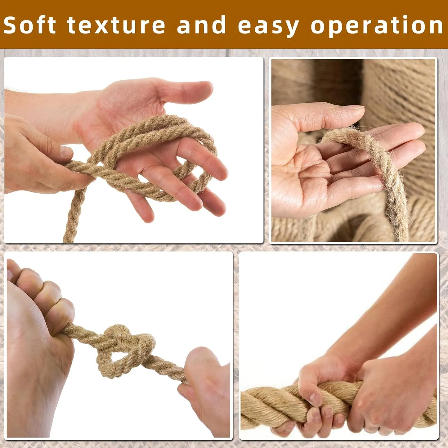 Natural Jute Rope for Crafts,Decorating,Gardening, Bundling,Camping,Cat Scratching Post,Thick Hemp Rope 1/4 inch 1/2 inch 5/8 inch 3/4 inch 1 inch 1-1/4 inch 1-1/2 inch (3/4in×98ft)