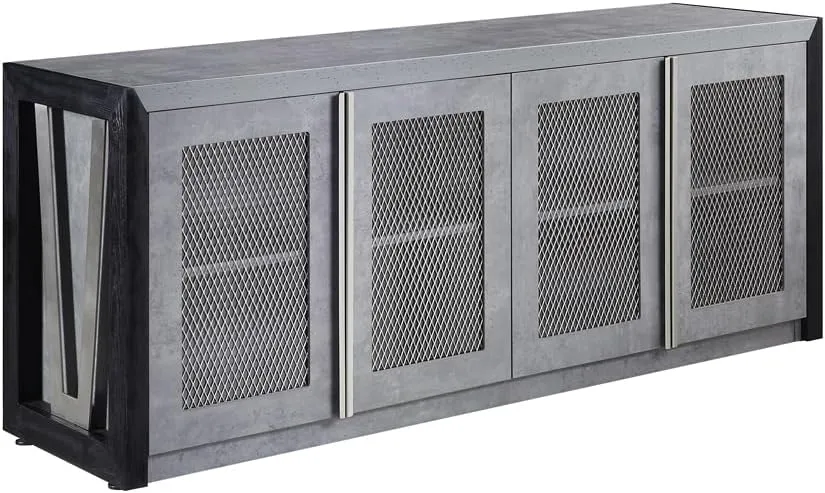 NBF District Office Storage Credenza - Modern Sideboard with 2 Adjustable Shelves - Credenza Storage Cabinet with 4 Doors and Laminate Top - (72" W x 20" D x 29.5" H, Black & Gray)