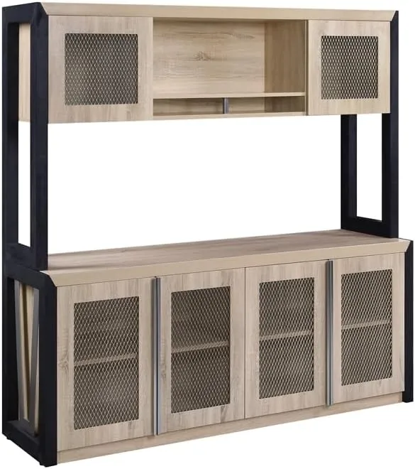 NBF District Office Storage Credenza - Modern Sideboard with 2 Adjustable Shelves - Credenza Storage Cabinet with 4 Doors and Laminate Top - (72" W x 20" D x 29.5" H, Black & Tan)