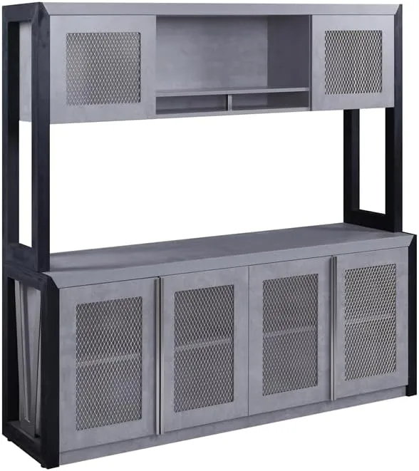 NBF District Office Storage Credenza - Modern Sideboard with 2 Adjustable Shelves - Credenza Storage Cabinet with 4 Doors and Laminate Top - (72" W x 20" D x 29.5" H, Black & Tan)
