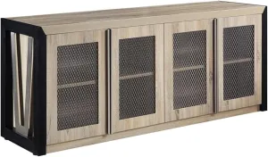 NBF District Office Storage Credenza - Modern Sideboard with 2 Adjustable Shelves - Credenza Storage Cabinet with 4 Doors and Laminate Top - (72" W x 20" D x 29.5" H, Black & Tan)