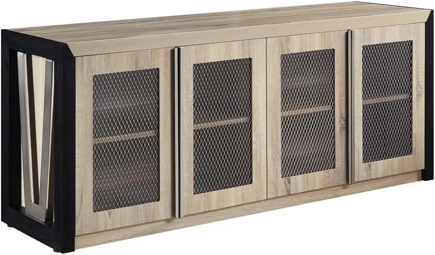 NBF District Office Storage Credenza - Modern Sideboard with 2 Adjustable Shelves - Credenza Storage Cabinet with 4 Doors and Laminate Top - (72" W x 20" D x 29.5" H, Black & Tan)