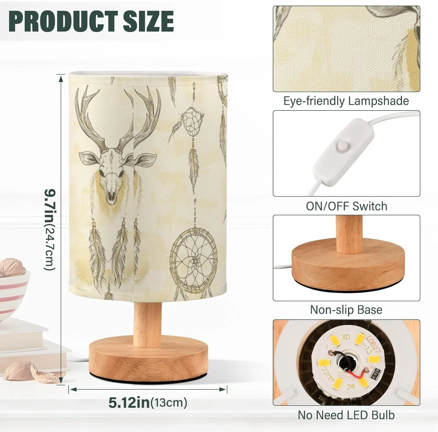 Nightstand Lamp Night Stand Light Creative Western Dream Catchers Deer Skulls Table Lamp for Kids Kids Room