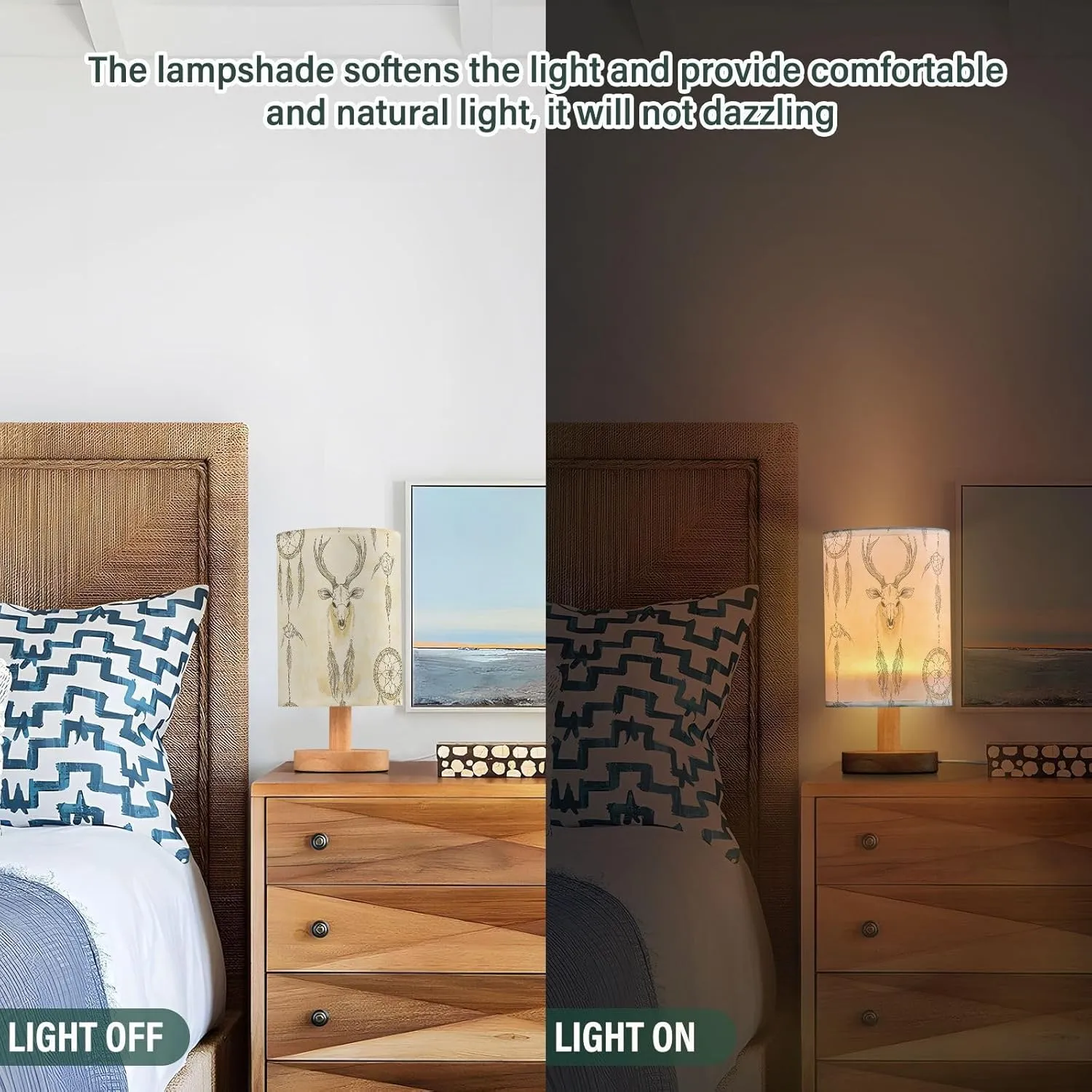 Nightstand Lamp Night Stand Light Creative Western Dream Catchers Deer Skulls Table Lamp for Kids Kids Room