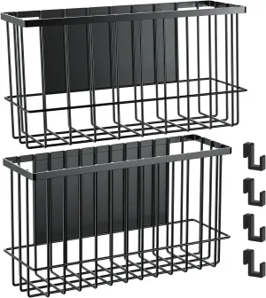 NiHome Magnetic Metal Basket Organizers 2PCS Medium & Small, Versatile Storage for Kitchen & Office Holds Up to 14 lbs, Easy Attach to Refrigerator or Any Magnetic Surface, Space-Saving Design (Black)