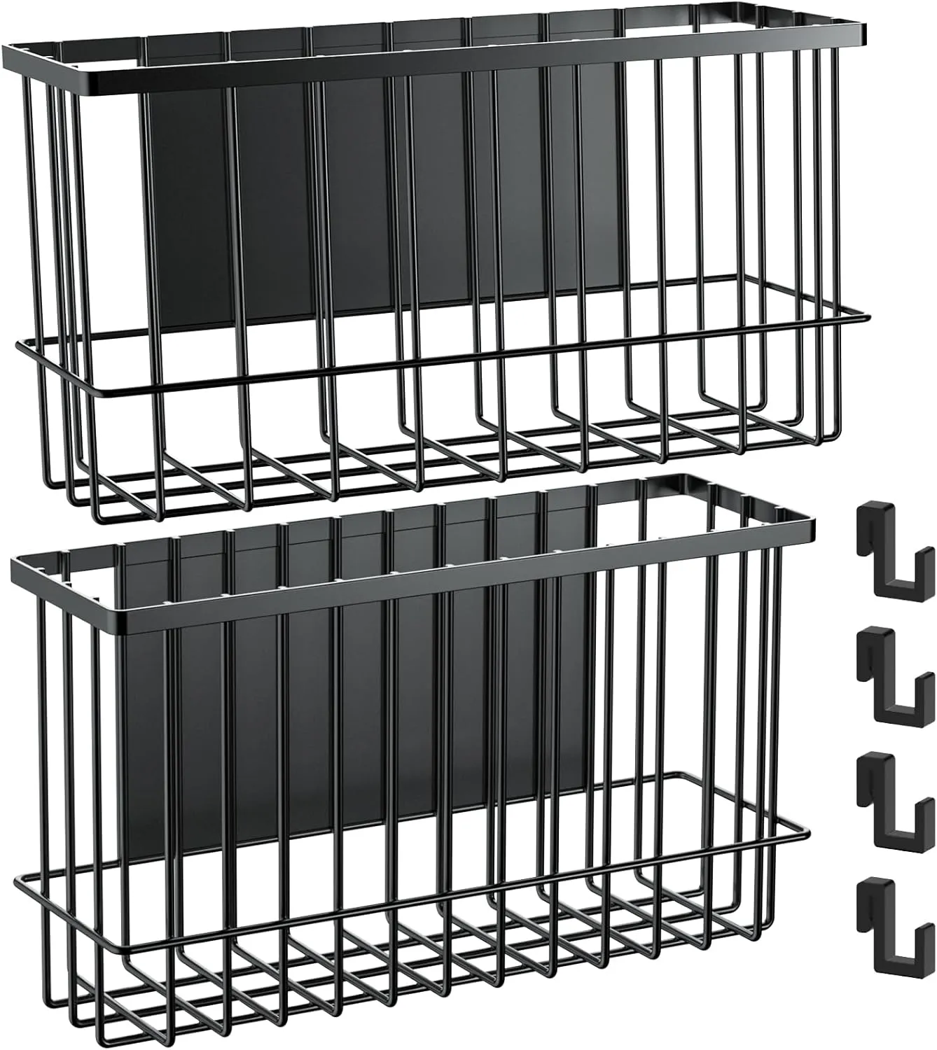 NiHome Magnetic Metal Basket Organizers 2PCS Medium & Small, Versatile Storage for Kitchen & Office Holds Up to 14 lbs, Easy Attach to Refrigerator or Any Magnetic Surface, Space-Saving Design (Black)