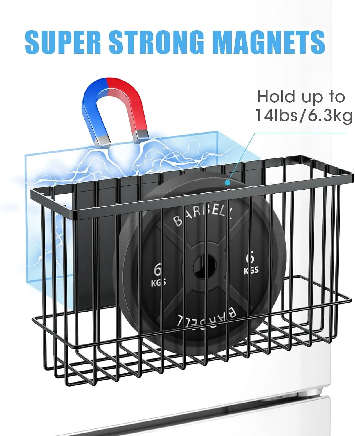 NiHome Magnetic Metal Basket Organizers 2PCS Medium & Small, Versatile Storage for Kitchen & Office Holds Up to 14 lbs, Easy Attach to Refrigerator or Any Magnetic Surface, Space-Saving Design (Black)