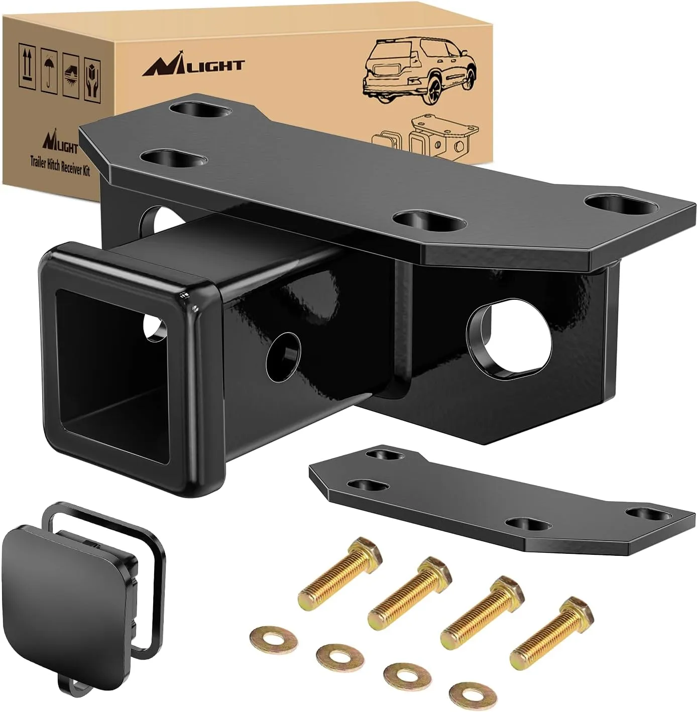 Nilight 2 Inch Rear Trailer Hitch Receiver Kit for 2010 2011 2012 2013 2014 2015 2016 2017 2018 2019 2020 2021 2022 2023 2024 Lexus GX460 with Rubber Stopper and Adjustment Plate