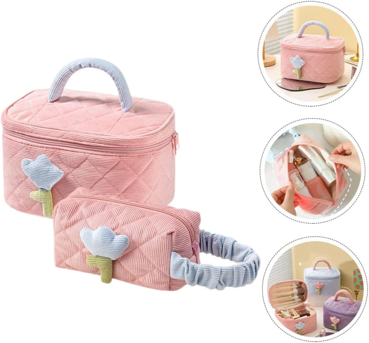 NOLITOY Large Capacity Makeup Travel Cosmetic Bag Quilted Toiletry Bag Hook Women's Travel Toiletry Bag Makeup Organizer Portable and Sturdy